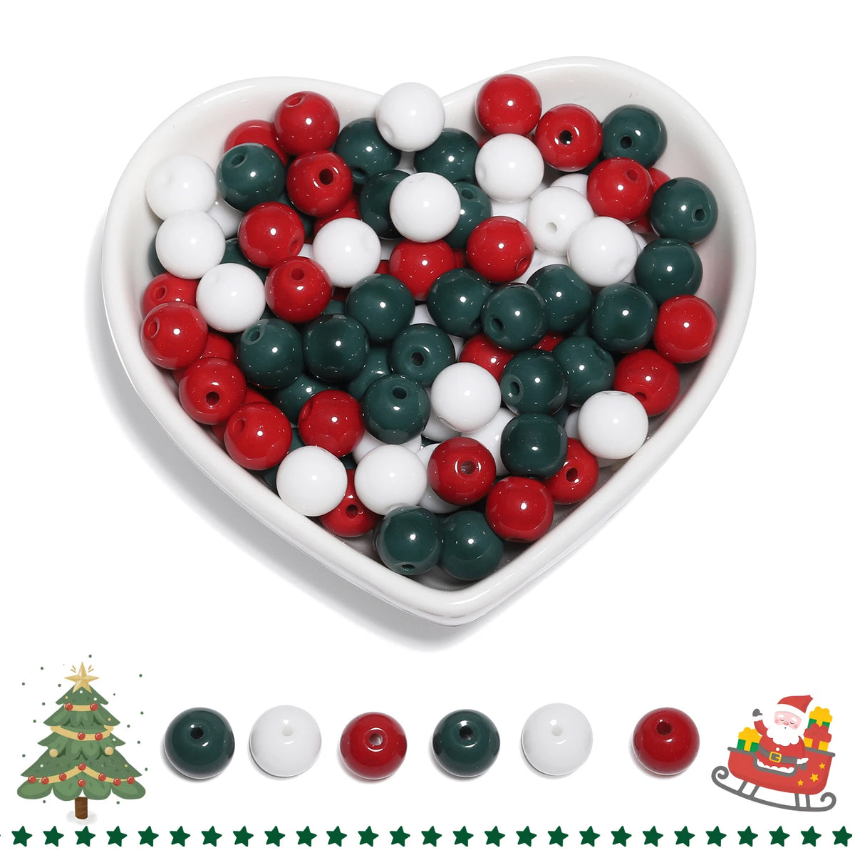 Glass Beads Round Christmas White Green Red Colors for DIY Jewelry Making