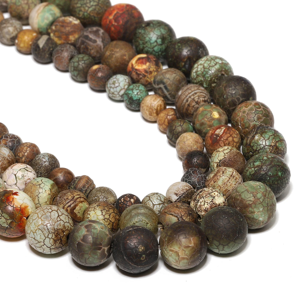 Stone Beads Round Black Brown Green Agate-Style for DIY Jewelry Making