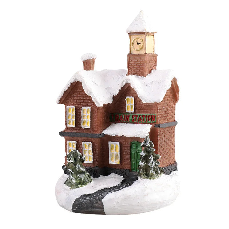 Christmas Village House LED Figurine Resin Snow Scene Holiday Decor