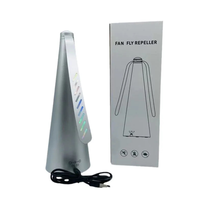 Fly Repellent Fan USB or Battery Powered Holographic Blades Tabletop 9.4in