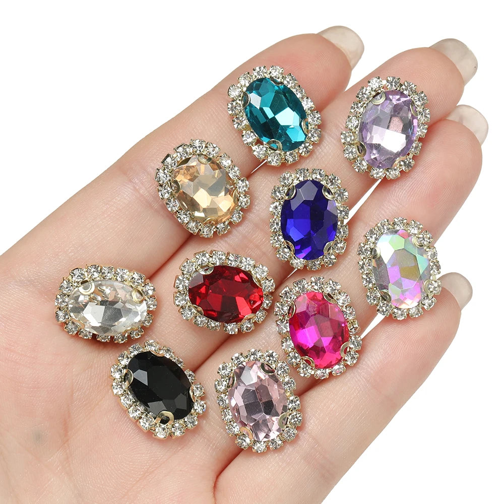 Rhinestone Buttons Oval Four-Hole Sewing Flatbacks DIY Jewelry Making