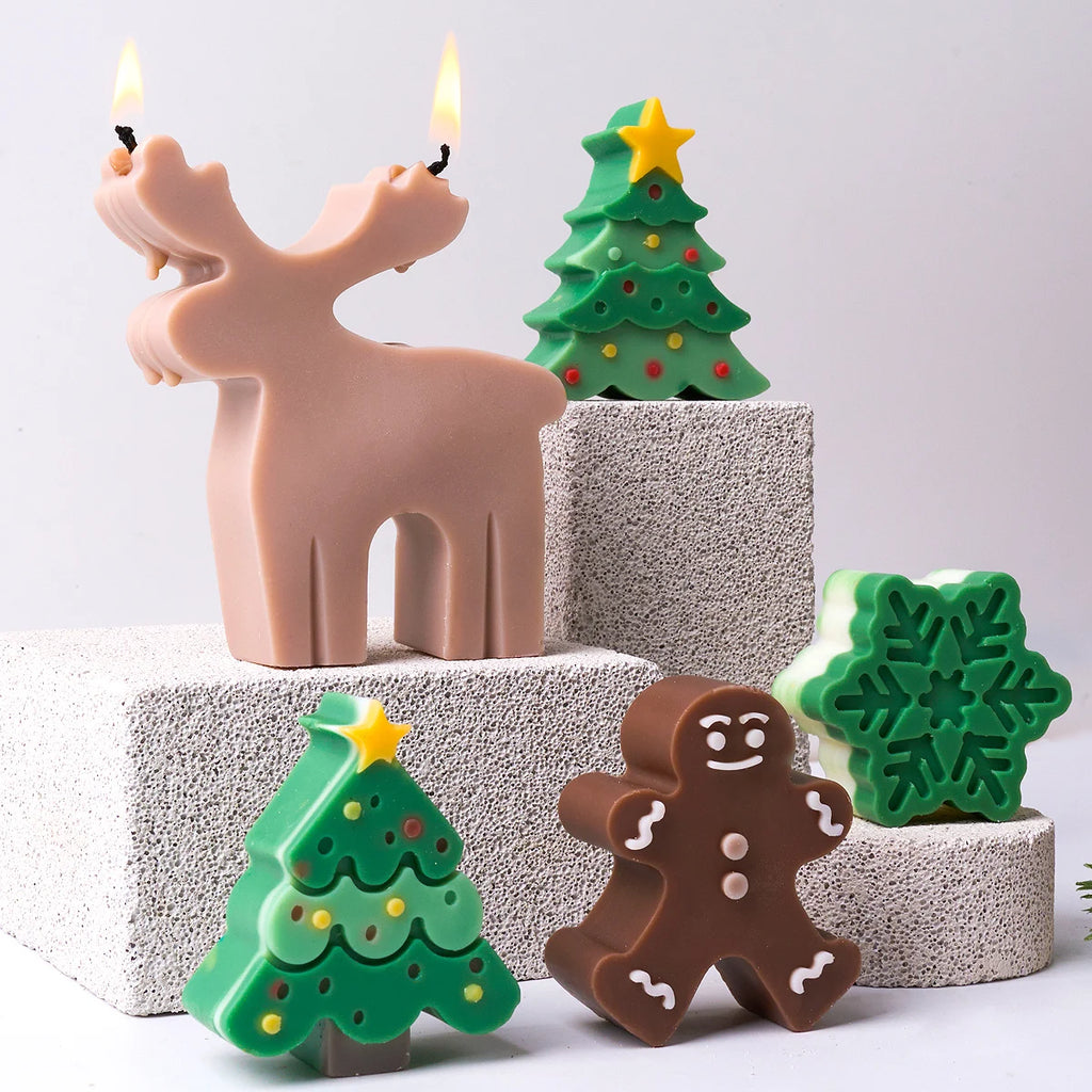 Christmas Tree Snowflake Silicone Candle Mold DIY Xmas Ornaments Making Soap Plaster Resin Casting Molds Home Decor Craft Gifts