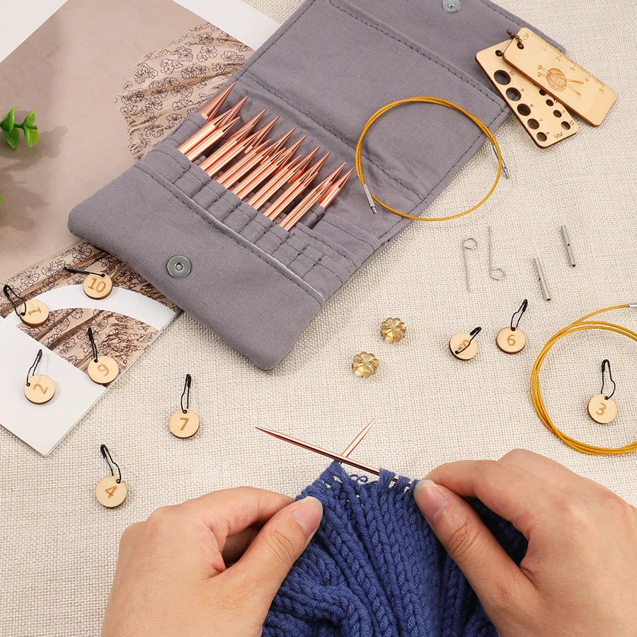 Knitting Needles, Interchangeable Circular Set with Craft Storage Bag