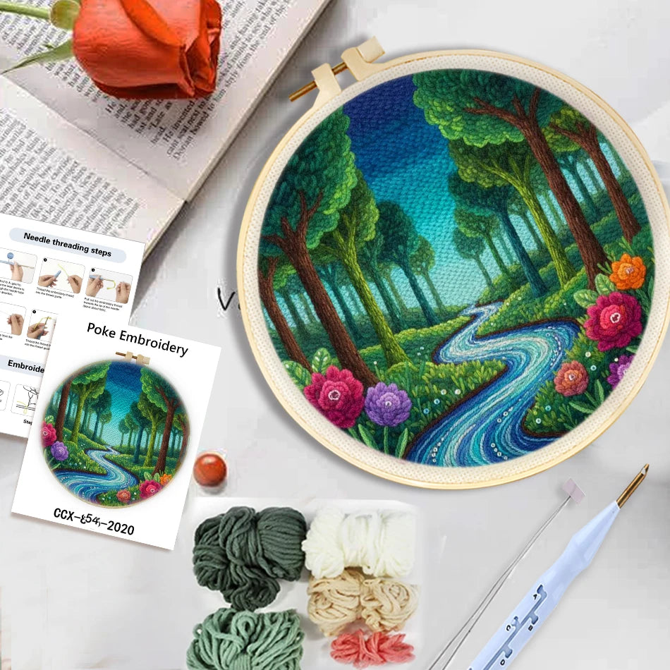 Punch Needle Kit, Forest River Landscape for Handmade Wall Art & Gifts