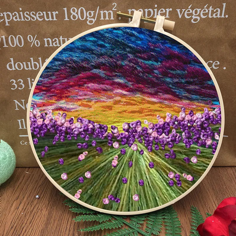 Embroidery Kit, Mountain Scenery with Hoop for Beginner Handmade Wall Art