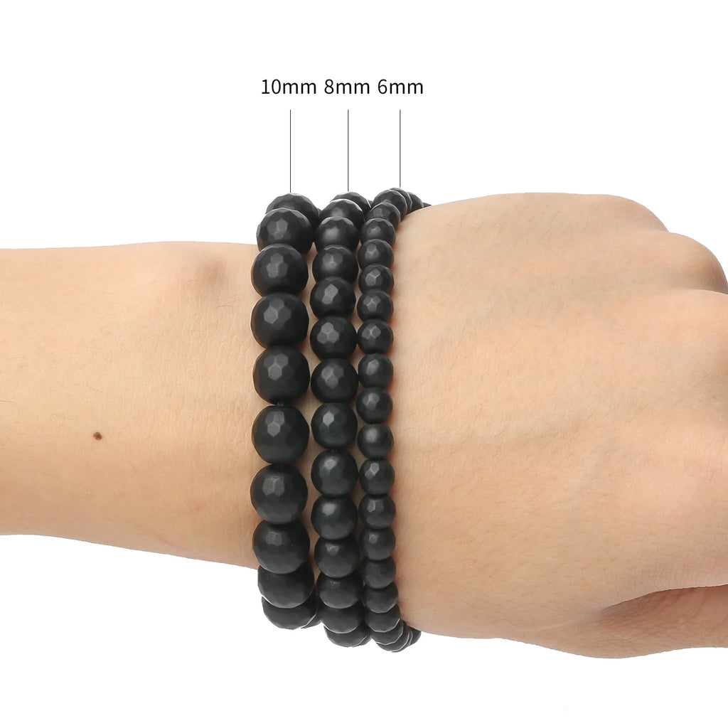 Stone Beads Matte Faceted Black Agate Onyx Styles for DIY Jewelry Making