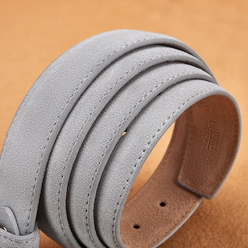 Men's Suede Leather Belt Silver Pin Buckle Vintage Style for Jeans & Chinos