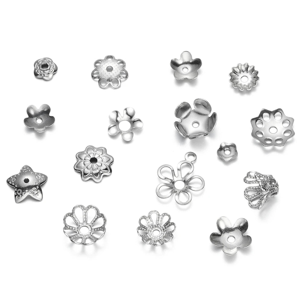 Metal Beads Stainless Steel Cap Steel Tone Flower Filigree End Bracelet Supplies