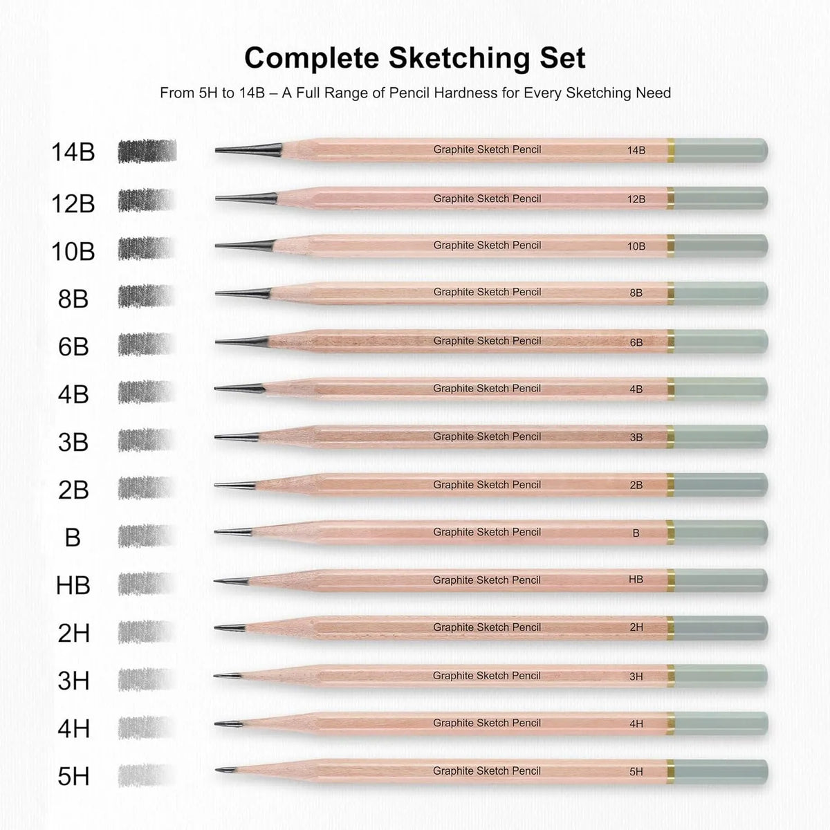 18-Piece Professional Sketch Pencil Set — 5H to 14B, Eraser, Sharpener & Blending Stump