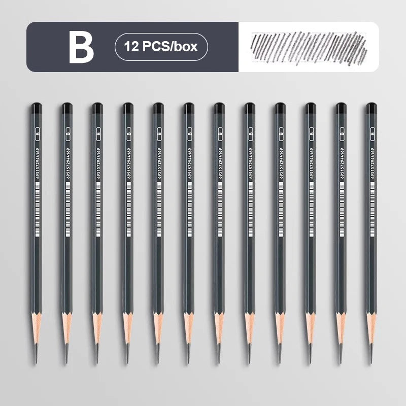 Graphite & Charcoal Sketch Pencil Set — 2H to 14B, 12 or 24 Piece