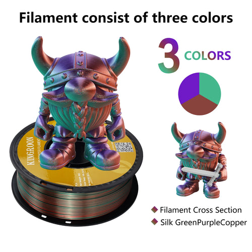 3D Printer Filament Silk Tri-Color PLA 1.75mm 3-Color Shift KINGROON