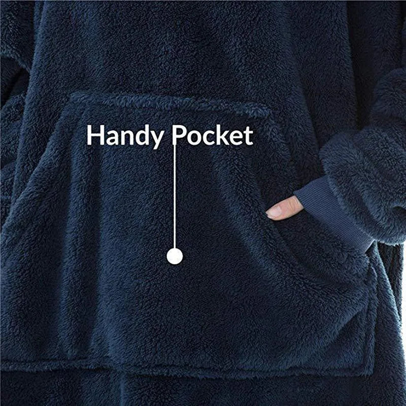 Hooded Sweatshirt Women's Double-Faced Fleece Thick Loose Pullover Pockets Warm