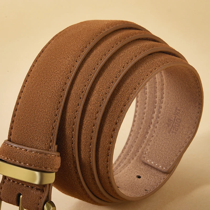 Women's Suede Leather Belt Gold Buckle Vintage Style for Dresses & Jeans