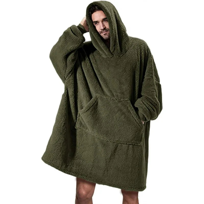 Hooded Sweatshirt Women's Double-Faced Fleece Thick Loose Pullover Pockets Warm