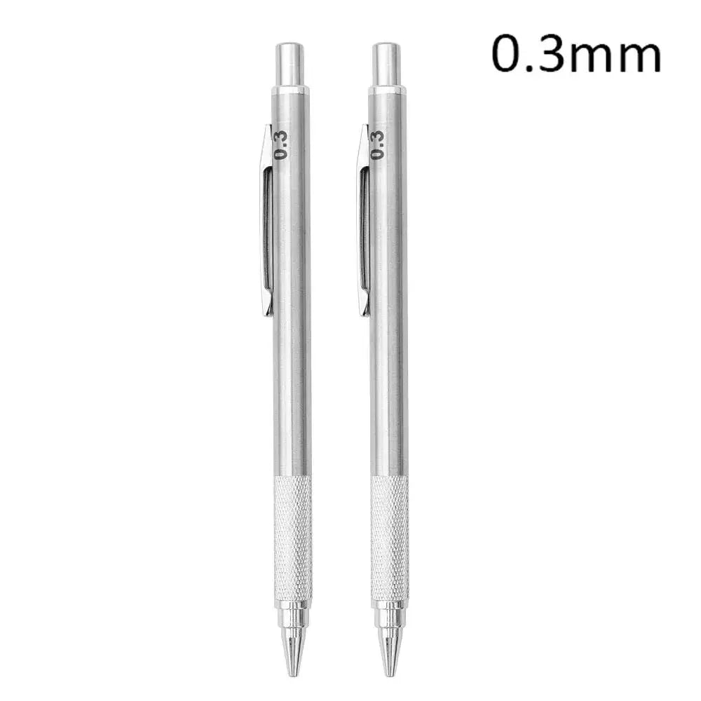 Mechanical Pencil, Metal Anti-Slip Grip, 0.3–2.0mm + Lead Refills