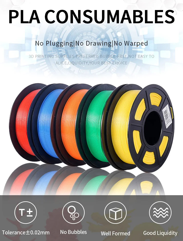 KINGROON 5KG PLA TPU PETG Filament Mix color 1.75mm 3D Printer Plastic No Bubble Spool 3D Printing Materials Wholesales