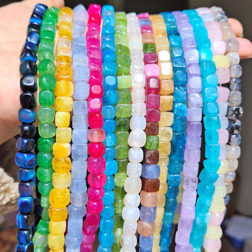Stone Beads Agate Jade-Style Cube Square Spacer Charms Bracelet Craft Beads