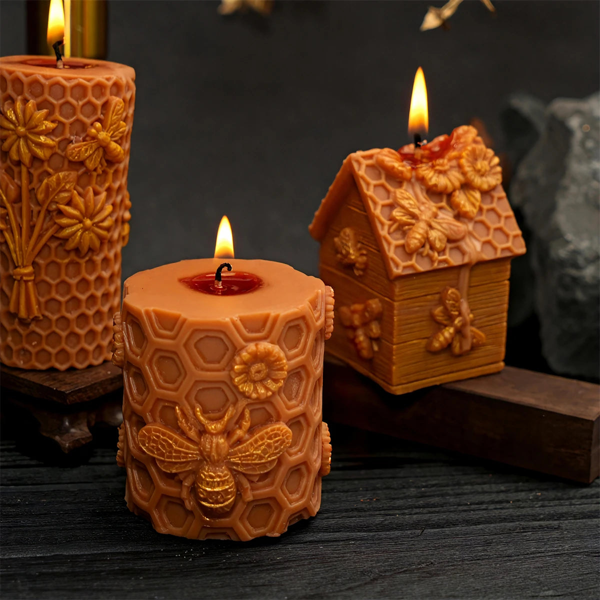 3D Bee Honeycomb Candle Mold DIY Embossed Beehive Pillar Scented Candle Plaster Mold Beehive Patterns Candle Making Tool