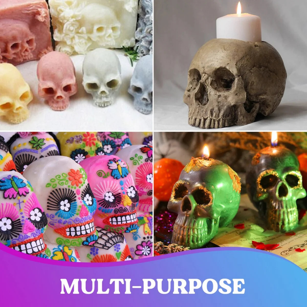 3D Skull Silicone Mold DIY Large Skull Desktop Ornament Epoxy Resin Candle Mold Skull Sculpture Halloween Home Decoration Mold