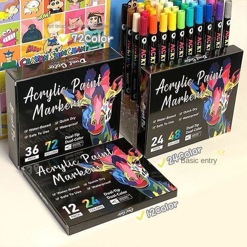 Acrylic Paint Markers, Dual-Tip Fine & Brush, 24 to 120 Colors