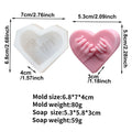 Pinky-promise heart mold and soap casting diagram with separate dimensions and weights