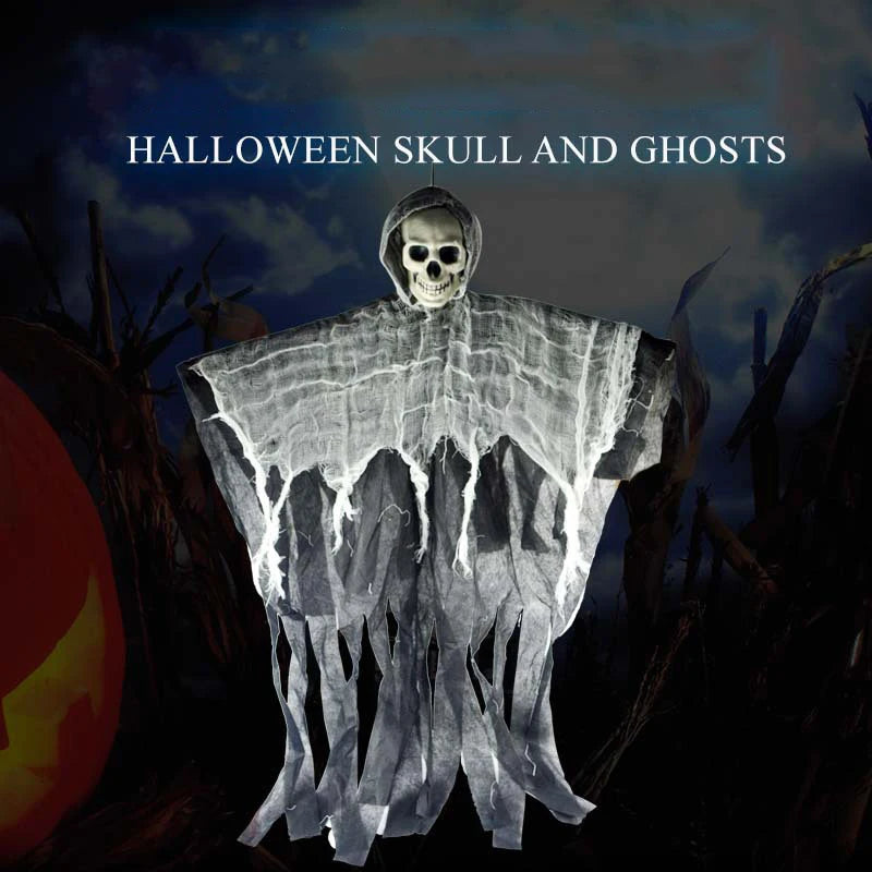 Halloween Hooded Skull Ghost Hanging Decor, 35.4 in (90cm), Cotton