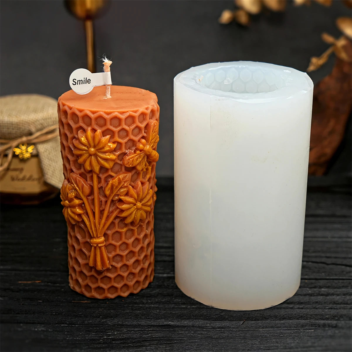 3D Bee Honeycomb Candle Mold DIY Embossed Beehive Pillar Scented Candle Plaster Mold Beehive Patterns Candle Making Tool