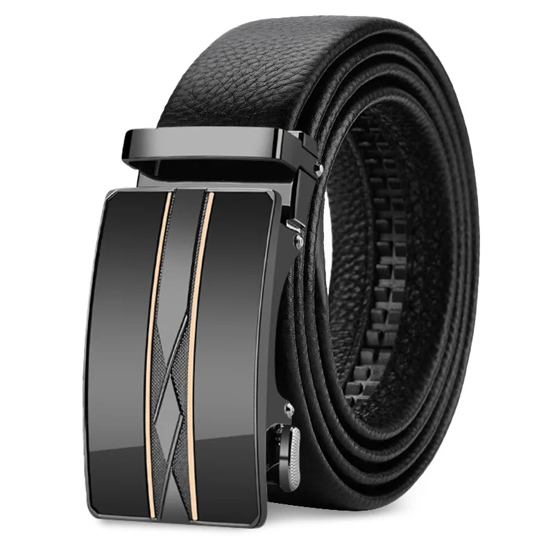 Men's Genuine Leather Belt Automatic Buckle Adjustable for Jeans, Business Wear