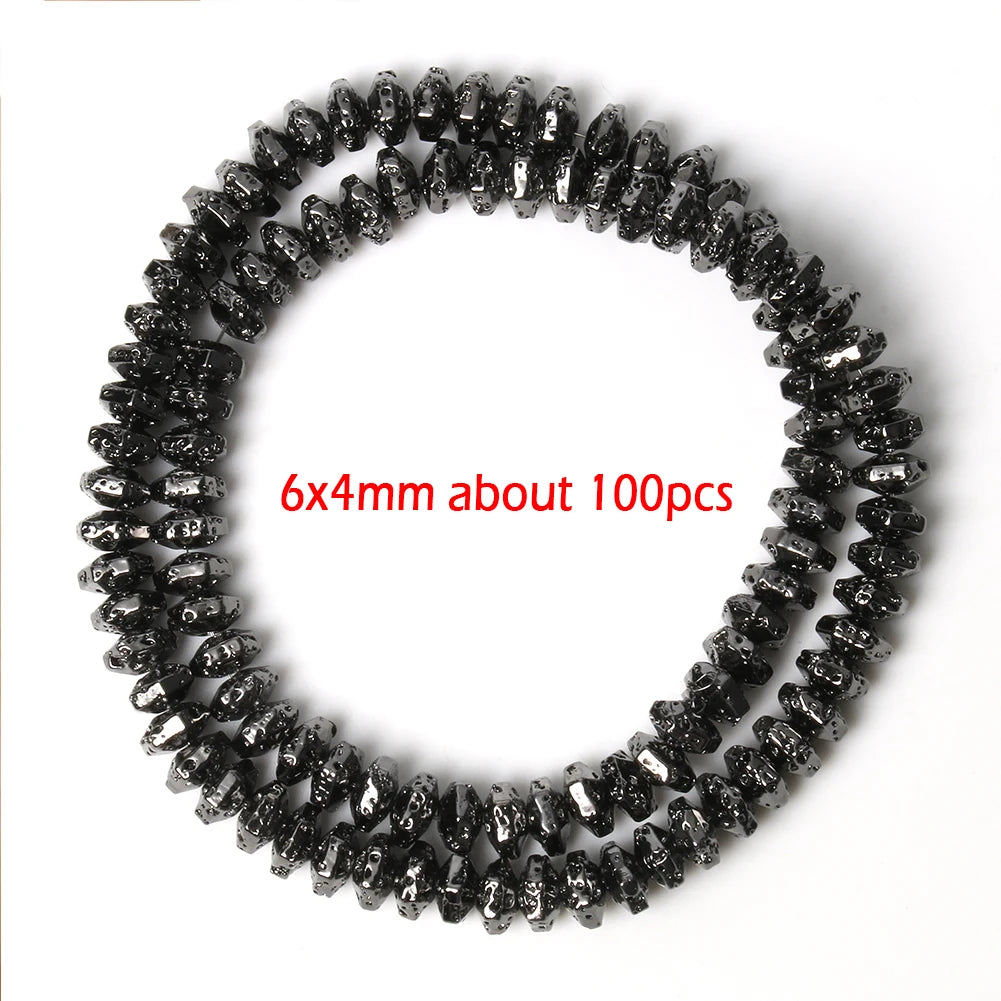 Stone Beads Black Gold Silver Color Volcanic Lava Rondelle Spacer Craft Beads
