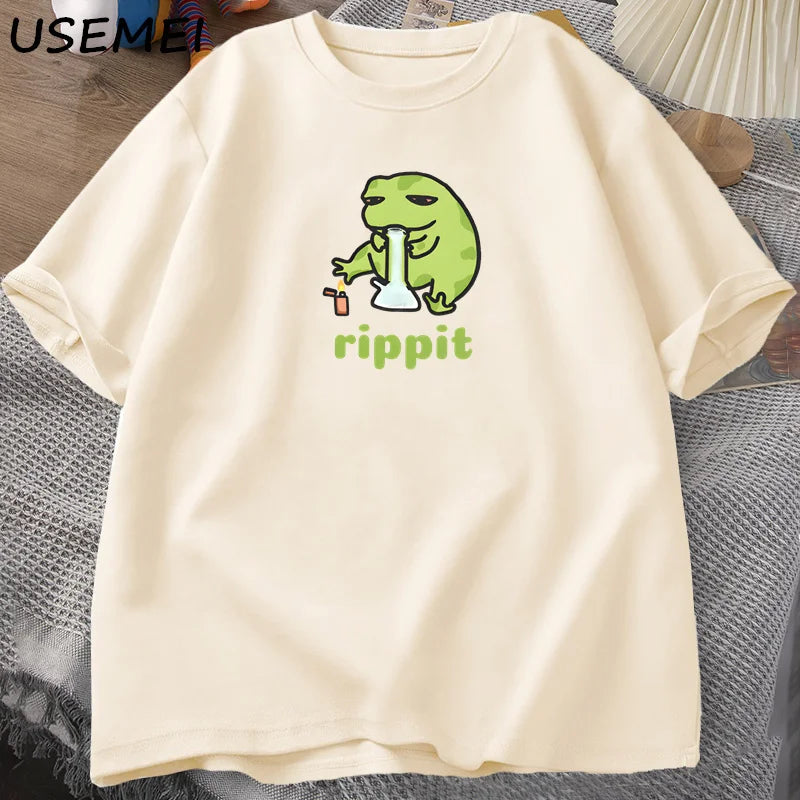 T-Shirt Men's Funny Rippit Frog Graphic Cotton Short Sleeve Streetwear Tee
