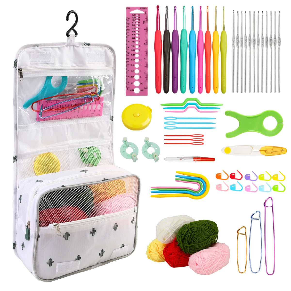 Crochet Hook Tool Set with Tote Organizer for Handmade Yarn Projects