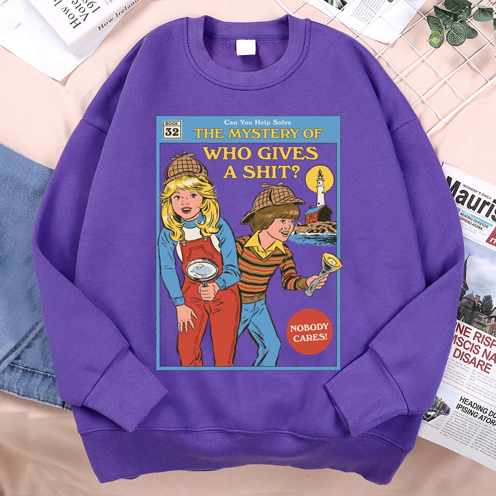 Sweatshirt Unisex Mystery of Who Gives a Sh*t Parody Fleece Crewneck Pullover