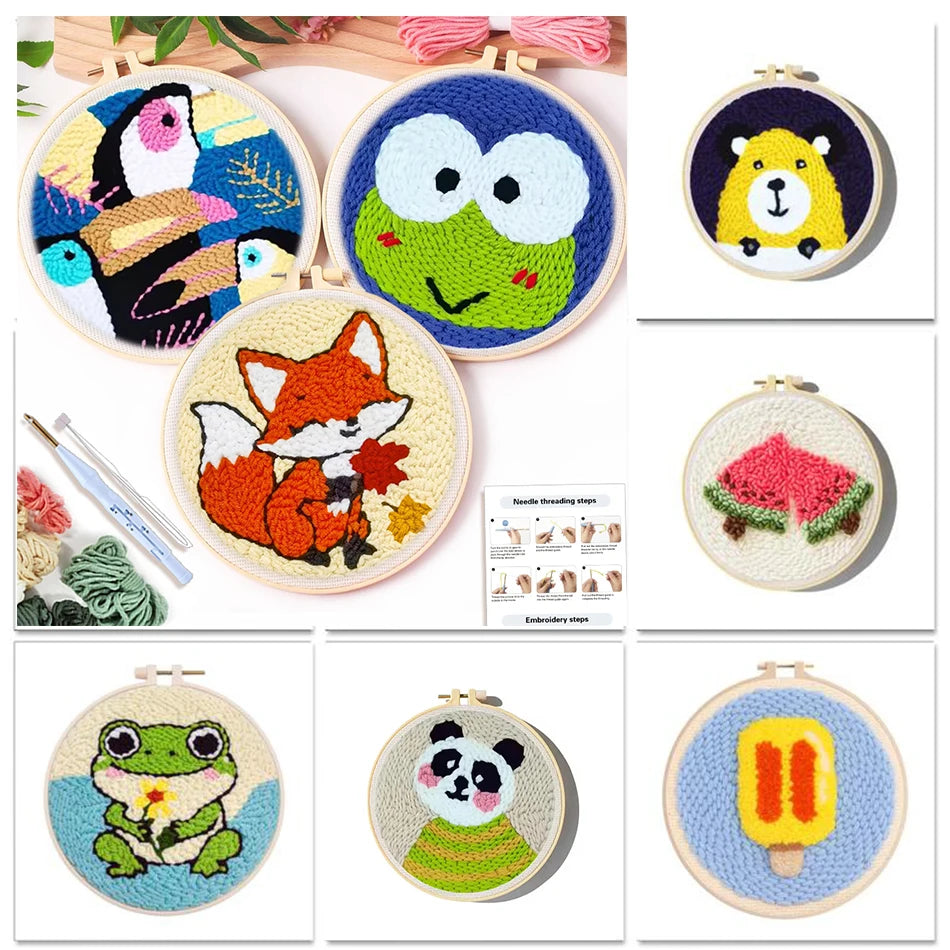 Punch Needle Kit, SDOYUNO Cartoon Animals for Beginner Embroidery Crafts