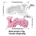 Pink Love lettering and raised hearts mold diagram with separate mold and casting measurements