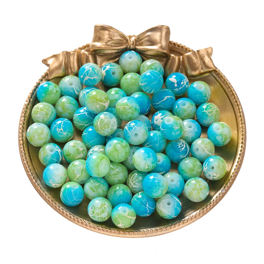 Glass Beads Crystal Crackle Round Imitation Jade-Style Stone Crafts Craft Beads