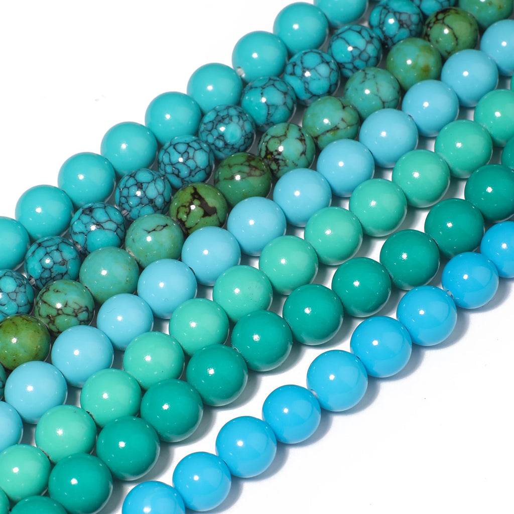 Stone Beads Blue Howlite-Style Smooth Round for DIY Jewelry Making Craft Beads