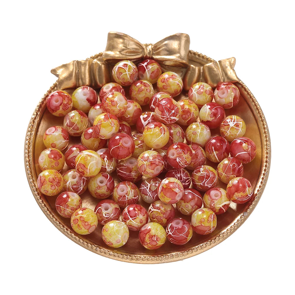 Glass Beads Crystal Crackle Round Imitation Jade-Style Stone Crafts Craft Beads