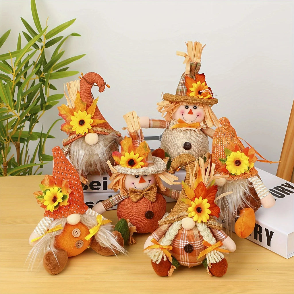 Rustic Autumn Harvest Scarecrow Decoration, Plaid & Sunflower Accents for Christmas, Farmhouse Wall Decoration, Party Props.