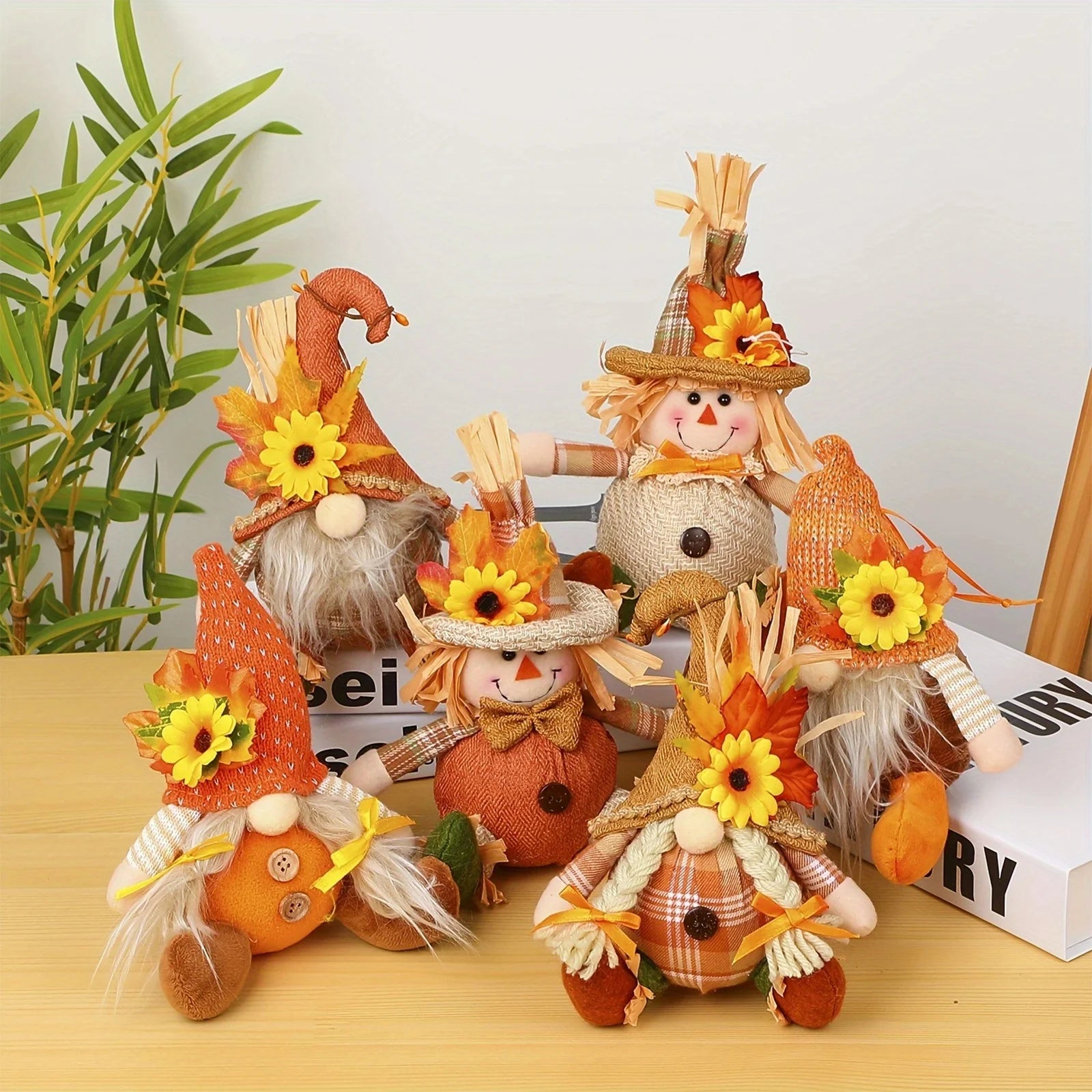 Rustic Autumn Harvest Scarecrow Decoration, Plaid & Sunflower Accents for Christmas, Farmhouse Wall Decoration, Party Props.