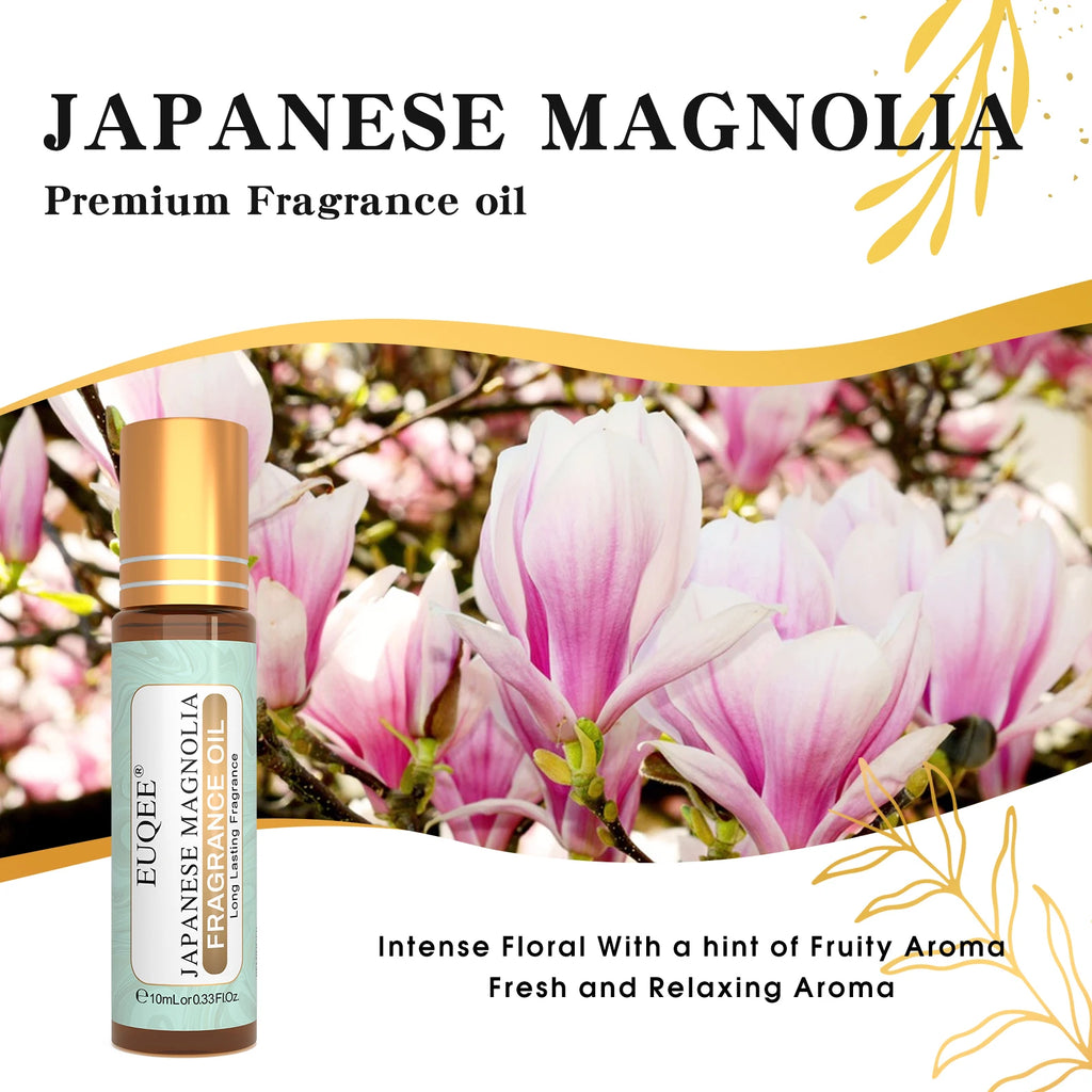 EUQEE 6PCS Flower Series Fragrance Oil Set -10ml Japanese Magnolia Black Orchid Gardenia Green Tea Freesia Lily of the valley