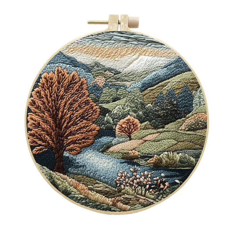 Embroidery Kit, Nature Scenery for Beginner Stitching & Handmade Home Art