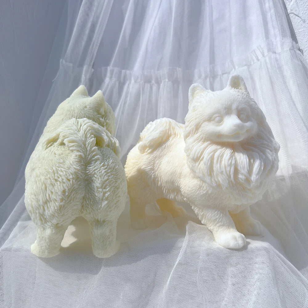 Pomeranian Puppy Dog Candle Mold Animal Puppies Soy Wax Silicone Mould Dog Lover Home Decor