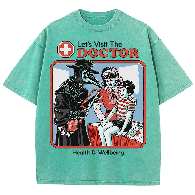 T-Shirt Plague Doctor Let's Visit The Doctor Retro Washed Parody Unisex Tee