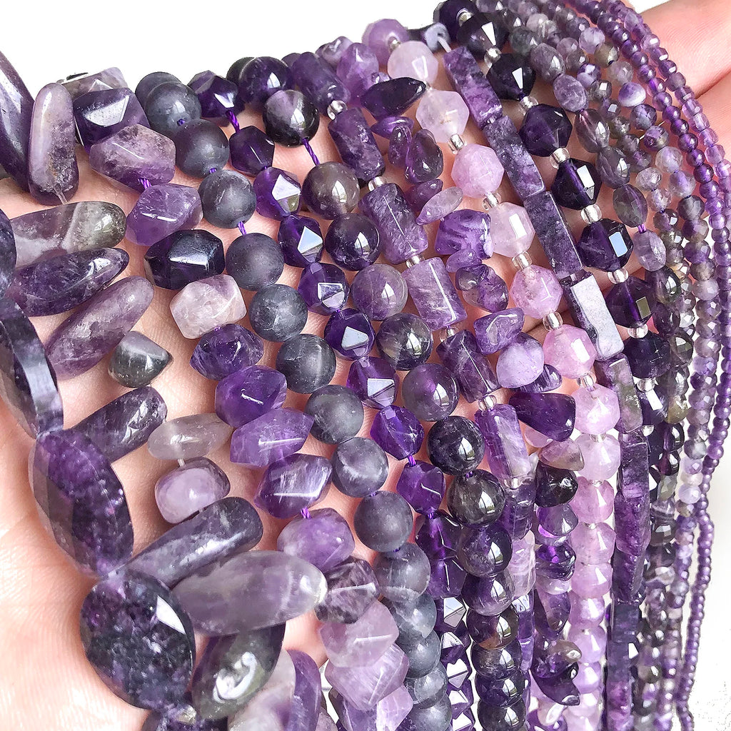 Stone Beads Purple Amethyst-Style Assorted Shapes for DIY Jewelry Making