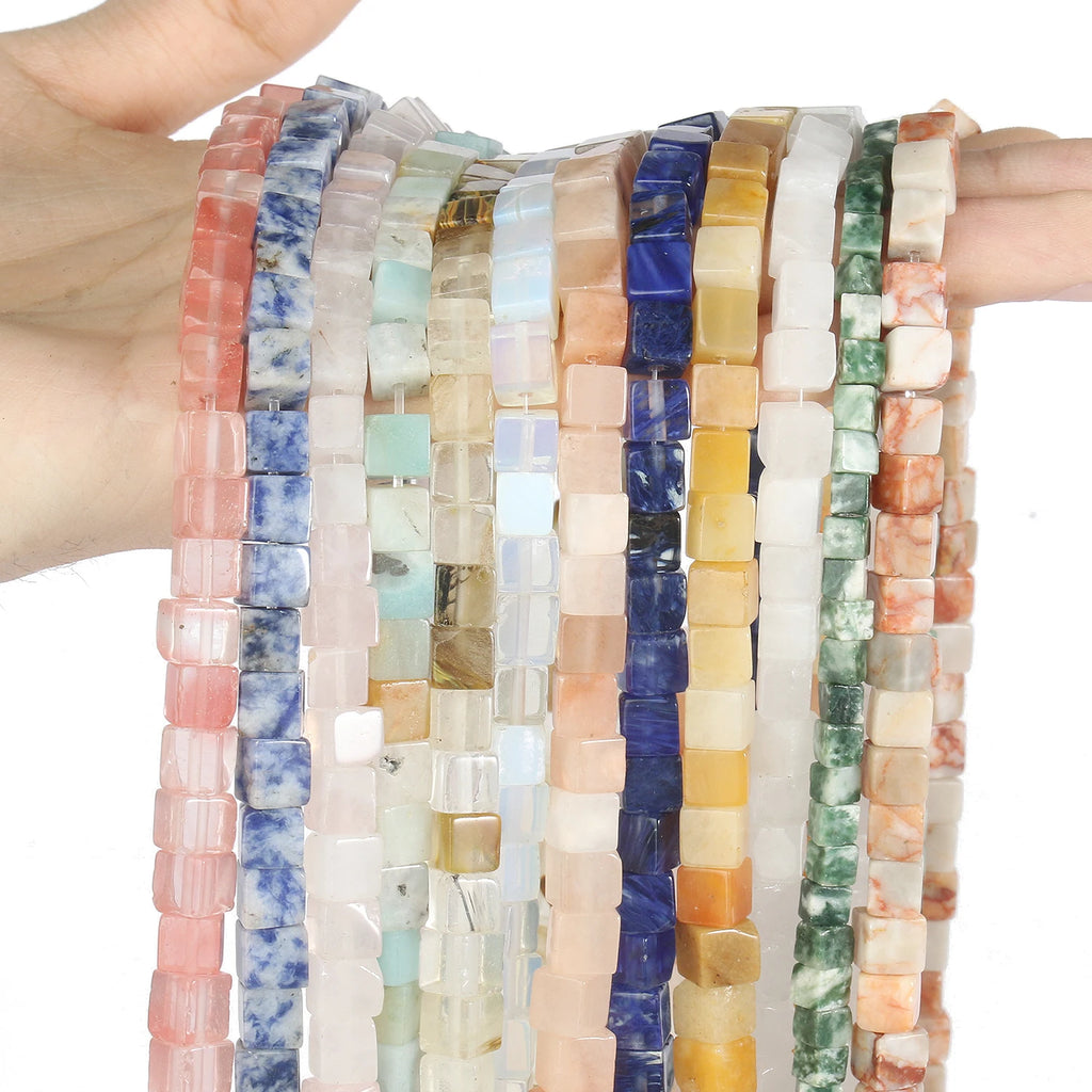 Stone Beads Cube Jasper Opal Jade Quartz Styles for DIY Jewelry Making
