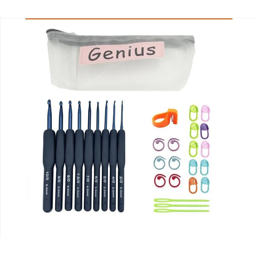 Crochet Hook Set, Blue Soft Handles with Needlecraft Tool Accessories
