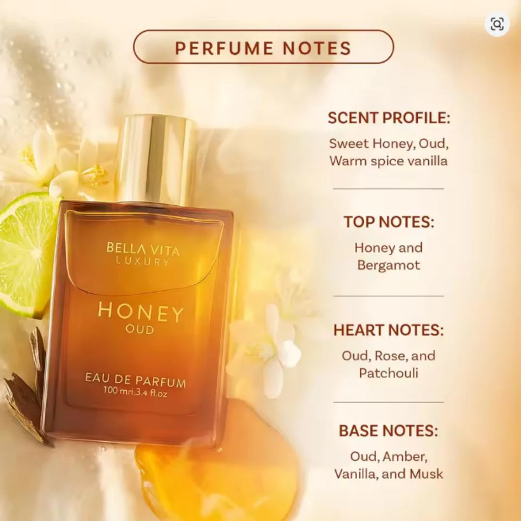 Bella Vita Honey Oud Unisex Eau de Parfum 3.4 oz Sweet Vanilla Amber Perfume