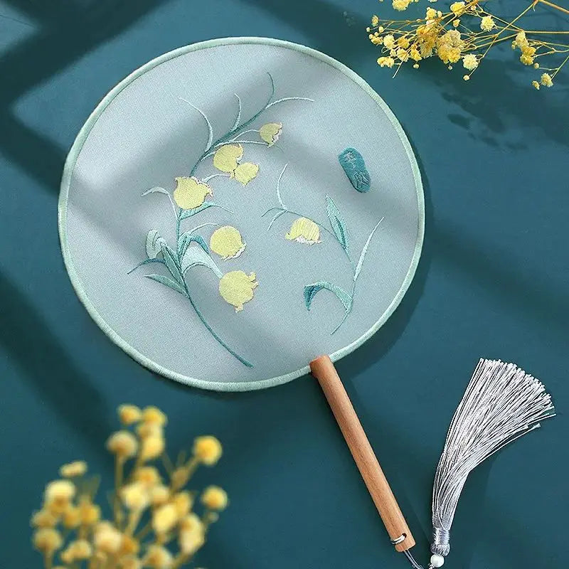 Embroidery Kit, Chinese-Style Hand Fan with Flower & Plant Patterns