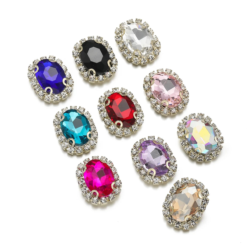 Rhinestone Buttons Oval Four-Hole Sewing Flatbacks DIY Jewelry Making