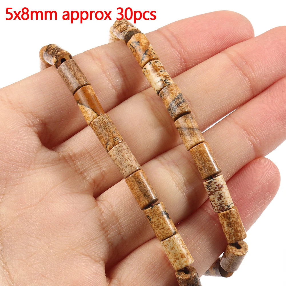 Stone Beads Picture Jasper-Style Round Tube Rondelle for DIY Jewelry Making